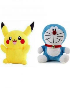 Doraemon-24cm and Pikachu - 24 cm  (Yellow & Blue)