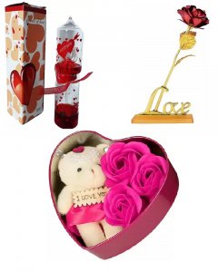 Cute and sweet gift in valentine / love meter , dark pink heart box and red rose with stand   for your girlfriend or boy friend multicolor
