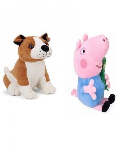 Combo of BULLDOG & BLUE PEPPA soft toy for kids & gifting - 25 cm (Pink, Brown)