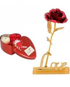 Cute and sweet gift in valentine \/red heart box and red rose with love stand . for your girlfriend or boy friend multicolor