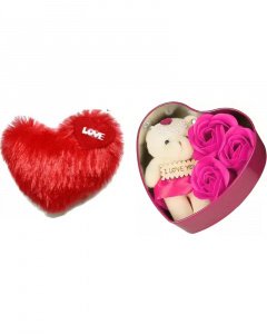Cute and sweet gift in valentine \/ dark pink heart box and red heart pillow for your girlfriend or boy friend multicolor