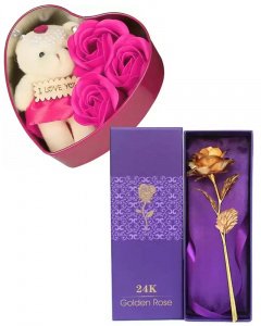 Cute and sweet gift in valentine \/dark heart box and golden rose for your girlfriend or boy friend multicolor