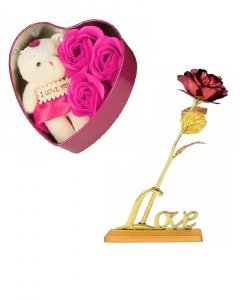 Cute and sweet gift in valentine \/dark pink heart box and red rose for your girlfriend or boy friend multicolor