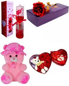 Cute and sweet gift in valentine \/love meter _pink teddy_red rose_RED HEART BOX for your girlfriend or boy friend multicolor