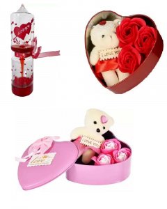 Gift in valentine \/ love meter and pink and red heart box for your girlfriend or boy friend multicolor