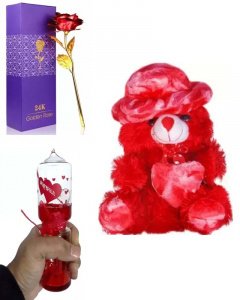 Cute and sweet gift in valentine \/love meter and red rose teddy and red rose for your girlfriend or boy friend multicolor
