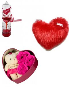 Gift in valentine \/ love meter and heart pillow and dark pink heart box for your girlfriend or boy friend multicolor
