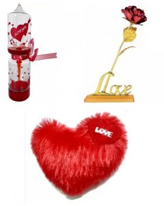 Cute and sweet gift in valentine \/ love meter and red rose with stand and heart pillow for your girlfriend or boy friend multicolor