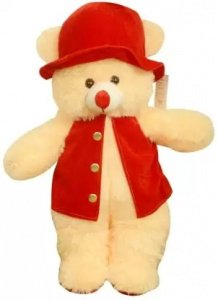 prises Lovable Cute & Beautiful Cream Fur Red Modi Jacket Teddy Bear - 60 CM